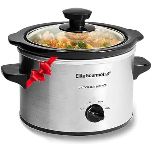 Elite Gourmet Glas Slow Cooker with Adjustable Temp, Entrees, Sauces, Stews